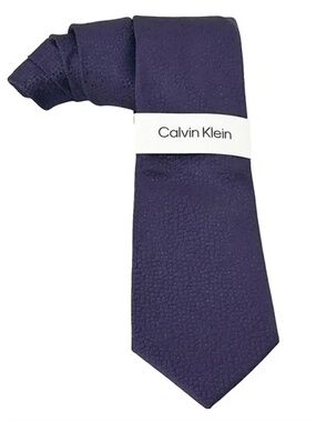 Calvin Klein Silk Blend Necktie Tie Geometric Textured Eggplant